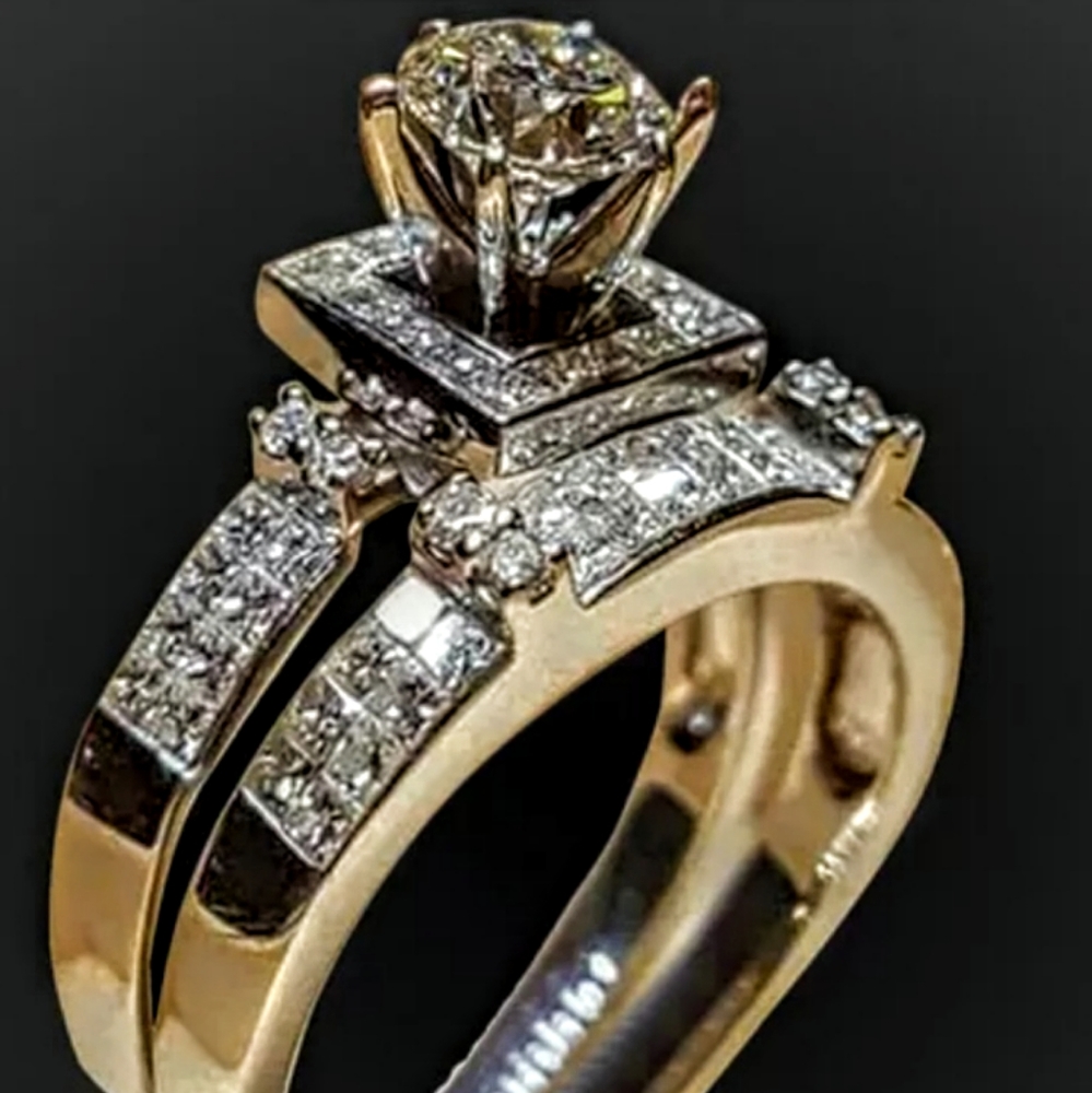 18k Platinum and Rhodium Plated Wedding Ring Set